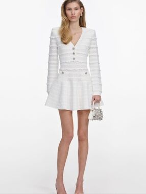 SELF-PORTRAIT White Pointelle Diamante Knit Mini Dress